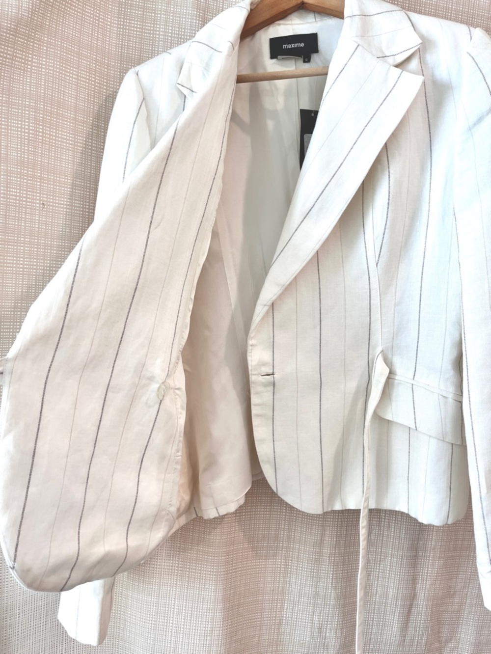 NWT Linen Double Breasted Blazer With Tie Belted Side Tie Ecru Minimalist Modern - Picture 9 of 14